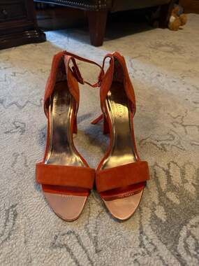 Ted Baker London Phanda Orange Suede Block Heel Sandals